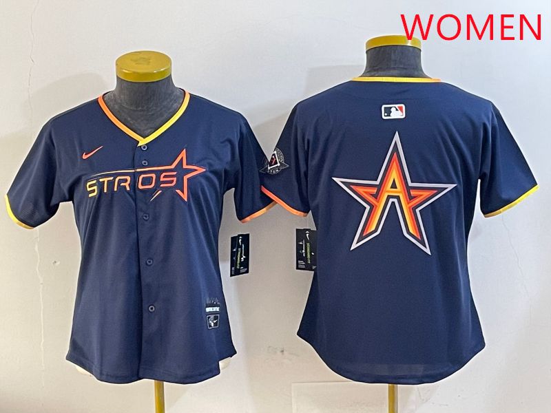 Women Houston Astros Blank Drak Blue Three generations Joint Name 2025 Nike MLB Jersey style 6